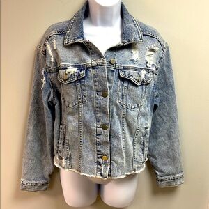 Xhilaration Distressed Cropped Denim Jacket